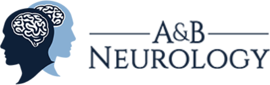 A&B Neurology Logo - a profile of 2 cartoon heads with brains visible