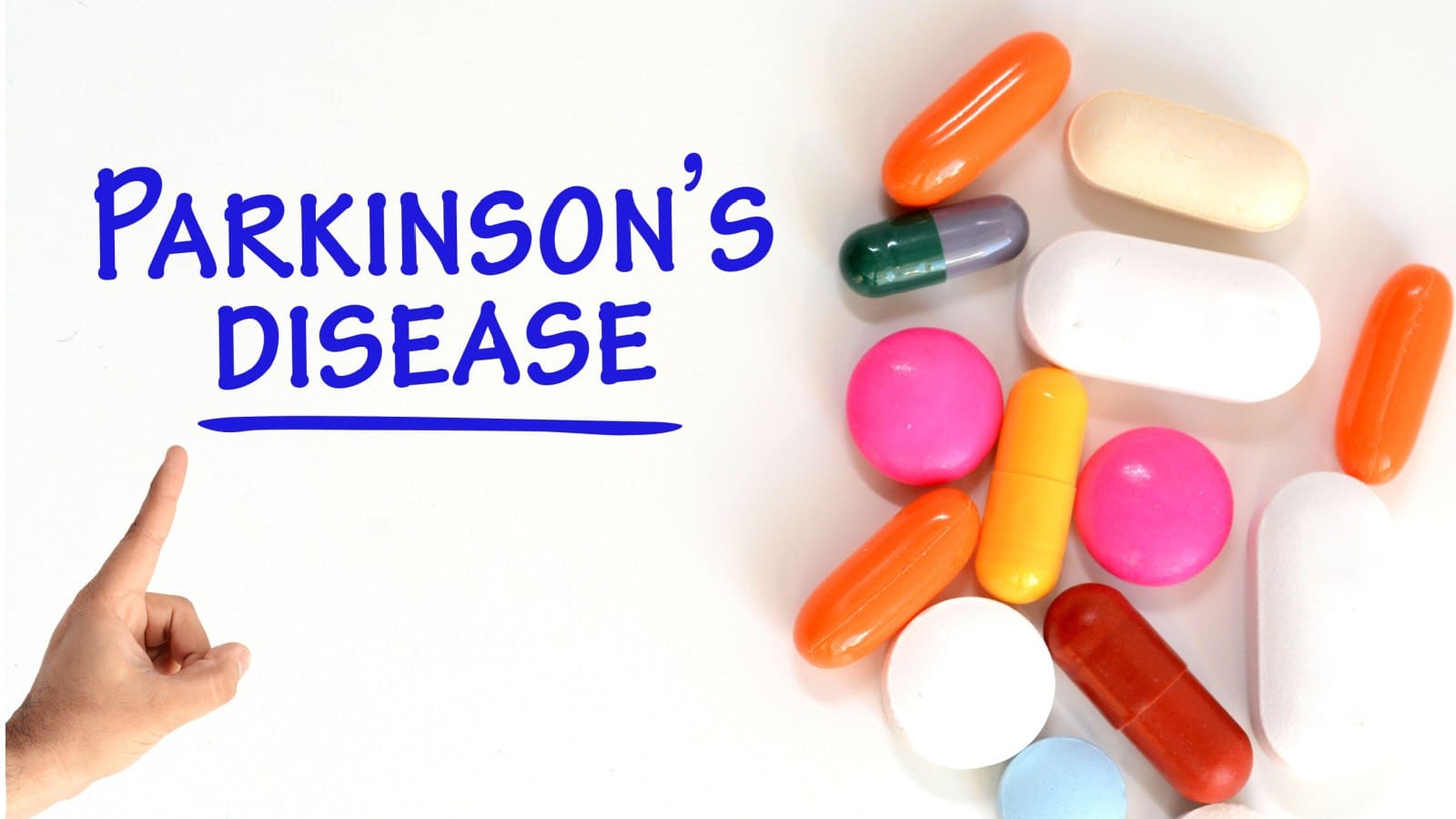 Different medications with a Parkinson’s disease text on white background